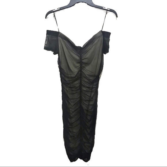 G by Guess Ruched Mesh Bodycon Dress (Nude/Black) - Picture 3 of 5